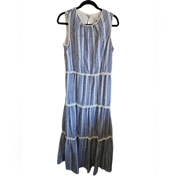 Julia Jordan Sleeveless Blue and White Gingham Dress Size 14 - Picture 1 of 8
